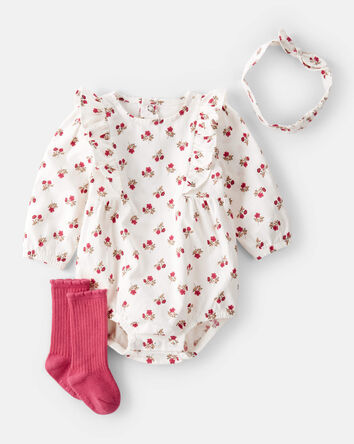 Baby 3-Piece Floral Bubble Outfit Set - Pink/White, 