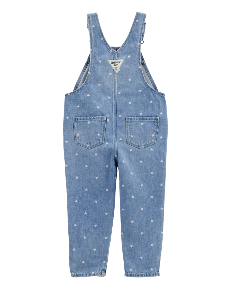Toddler Heart-Print Knit Denim Overalls - Blue, image 2 of 5 slides