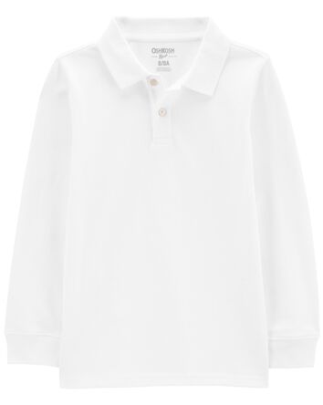 Kid White Long-Sleeve Piqué Polo Shirt, 
