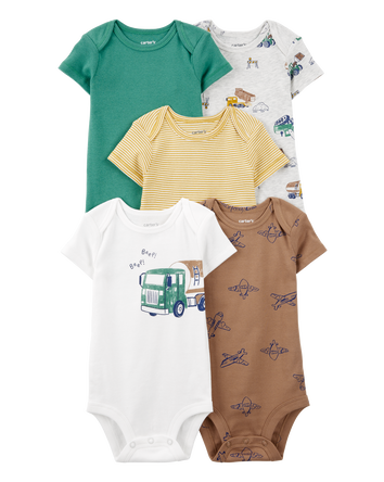 Baby Boy 5-Pack Construction Short-Sleeve Bodysuits, 