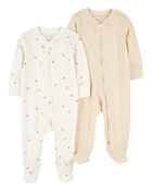 Baby 2-Pack Striped Duck Print 2-Way Zip Cotton Sleep & Play Pajamas, image 1 of 6 slides