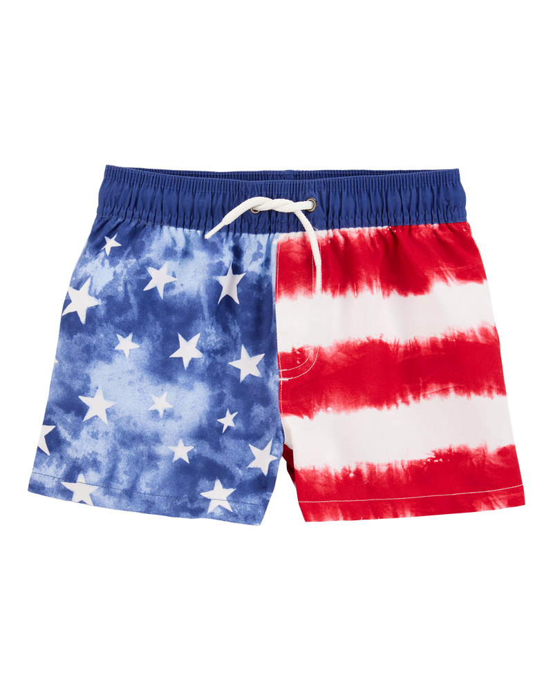 Toddler Boy Fourth of July Flag Swim Trunks, image 1 of 4 slides