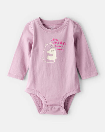 Baby Girl Bear Hugs Long-Sleeve Graphic Bodysuit - Pink, 