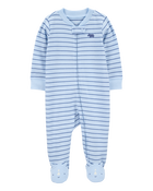 Baby Boy Rhino Striped 2-Way Zip Cotton Sleep & Play Pajamas - Blue, image 1 of 4 slides