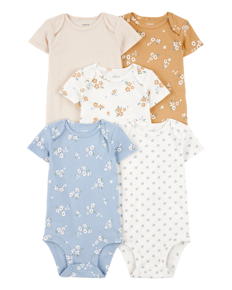 Baby 5-Pack Floral Short-Sleeve Cotton Bodysuits, image 1 of 7 slides