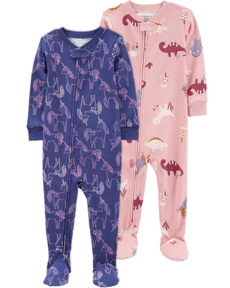 Toddler 2-Pack 100% Snug Fit Cotton Footie Pajamas, image 1 of 5 slides
