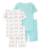 Kid Butterfly Print Snug Fit Cotton 4-Piece Pajamas, image 1 of 4 slides