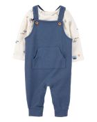 Baby 2-Piece Long-Sleeve Tee & Waffle Knit Coverall Set - Blue/White, image 1 of 7 slides