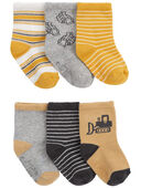 Grey/Yellow - Baby 6-Pack Construction Socks