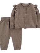 Brown - Baby 2-Piece Button-Front Cardigan Sweater Set