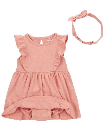 Baby 2-Piece Bodysuit Dress & Headwrap Set, 