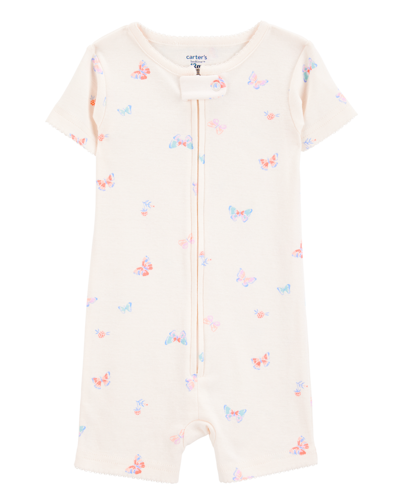 Baby 1-Piece Butterfly 100% Snug Fit Cotton Romper Pajamas - Ivory, image 1 of 3 slides