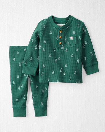 Baby Waffle Knit Set Made with Organic Cotton in Evergreen Trees
, 