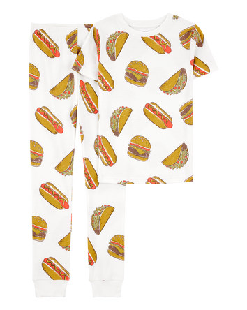 Boys 2-Piece Food Print 100% Snug Fit Cotton Pajamas - Ivory, 