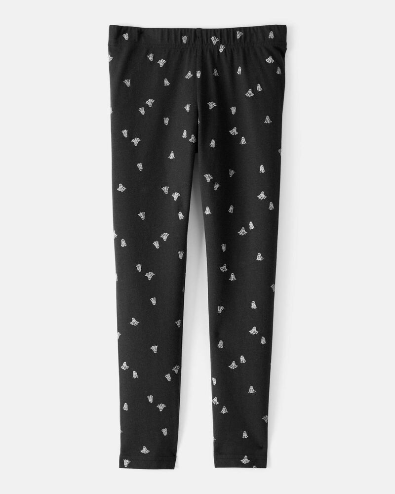 Kid Cotton Halloween Ghost Stretch Leggings - Black, image 2 of 4 slides