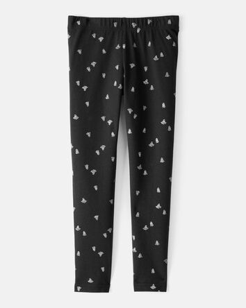 Kid Cotton Halloween Ghost Stretch Leggings - Black, 