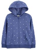 Blue - Kid Daisy Print Hooded Zip Jacket