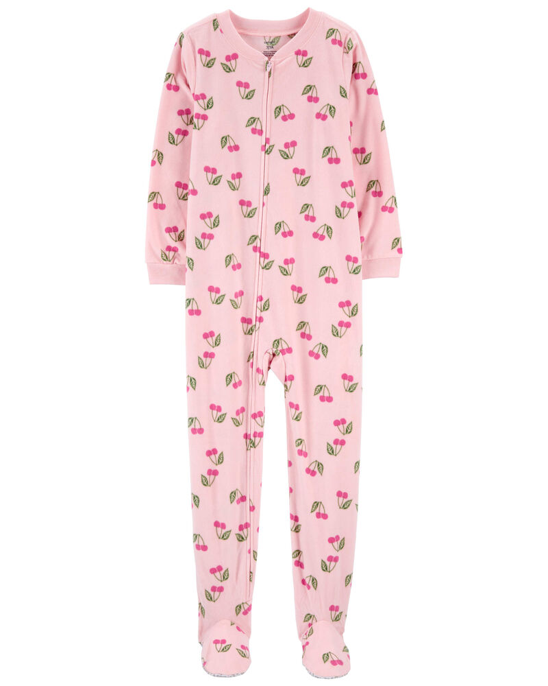 Kid 1-Piece Cherry Fleece Footie Pajamas, image 1 of 3 slides