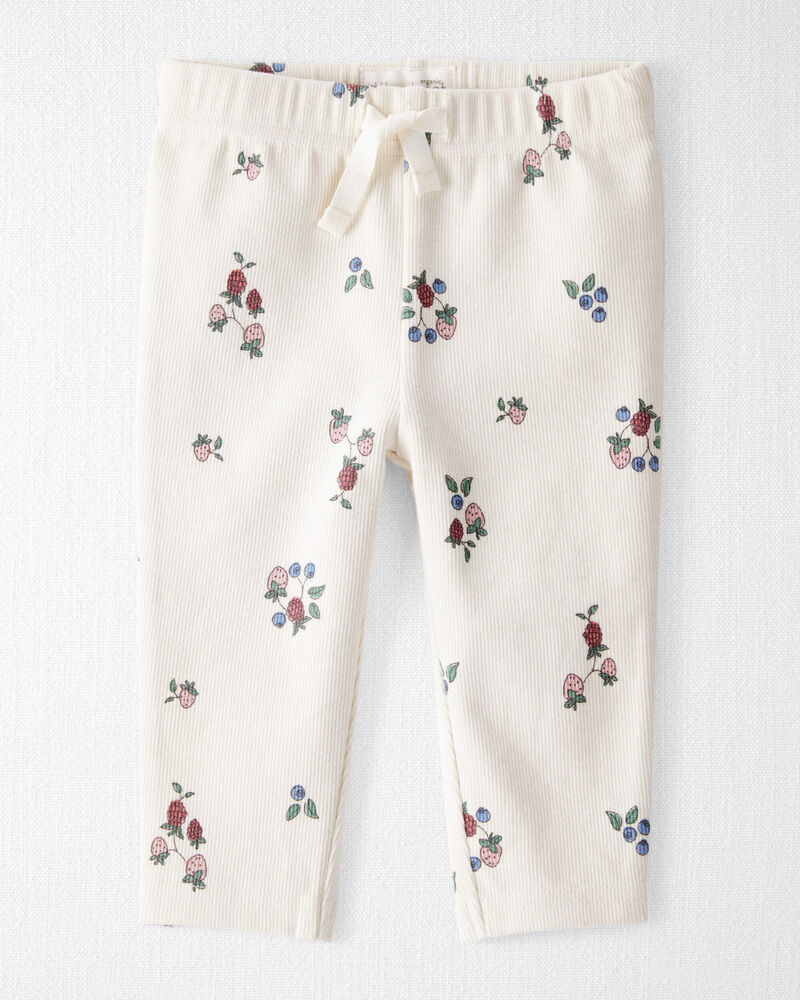 Baby Girl Organic Cotton Ribbed Knit Pants in Berry Blossom Print, image 1 of 6 slides