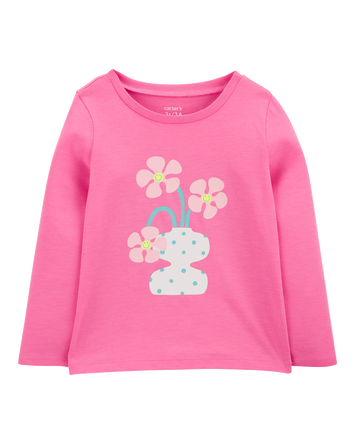 Kid Flower Cotton Blend Graphic Tee, 