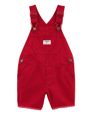 Toddler Twill Eyelet Shortalls - Red, 