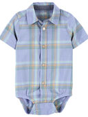 Blue - Baby Plaid Button-Front Bodysuit
