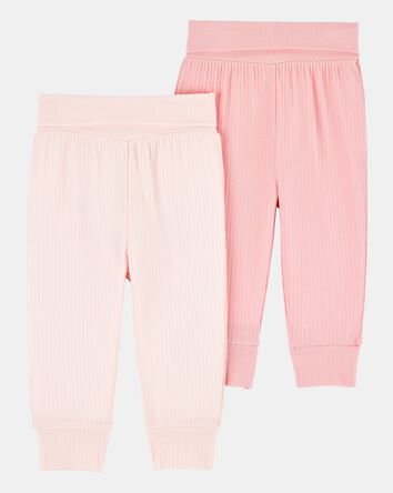 Baby Girl 2-Pack PurelySoft Pull-On Pants - Pink, 