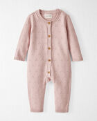 Baby Organic Cotton Sweater Knit Pointelle Jumpsuit in Perfect Pink, image 1 of 4 slides