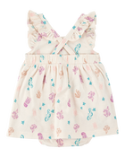 Baby Girl Sea Print Cotton Sunsuit, image 2 of 4 slides