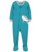Baby 1-Piece Striped Whale 100% Snug Fit Cotton Footie Pajamas, image 1 of 6 slides