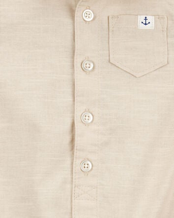 Baby Button-Front Romper- Tan, 