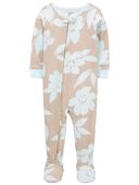 Blue/Khaki - Baby 1-Piece Floral 100% Snug Fit Cotton Footie Pajamas