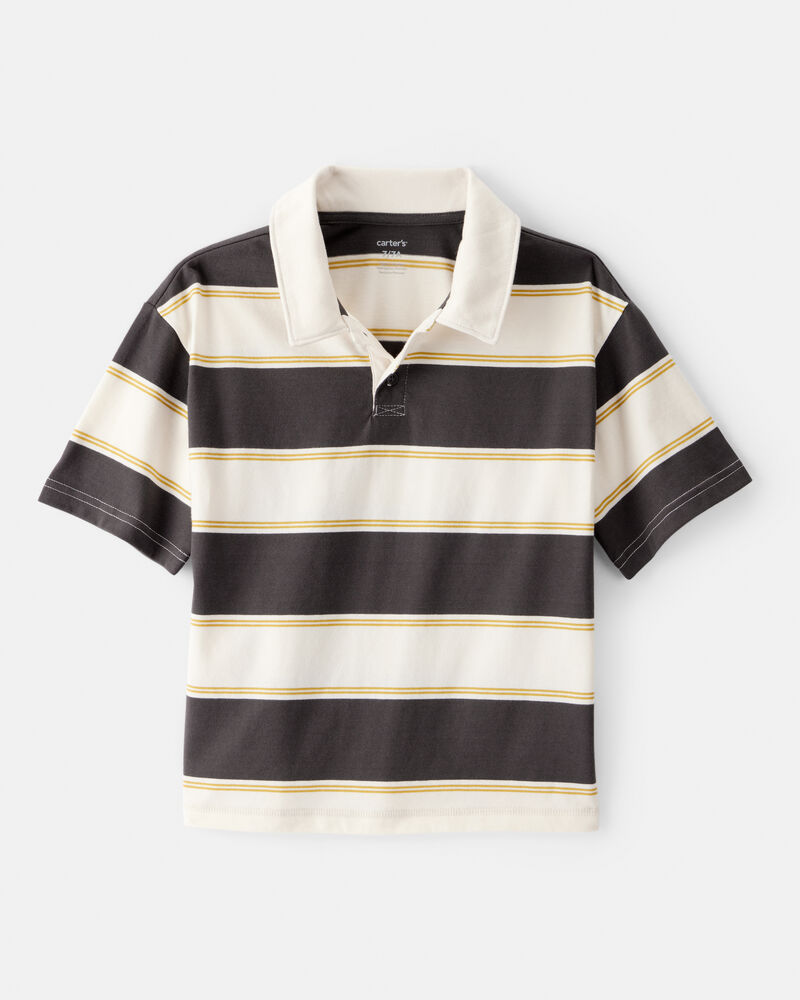Boys Cotton Short-Sleeve Stripe Polo - Brown/Ivory, image 1 of 3 slides