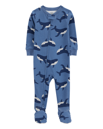 Baby Boy Whale Print Snug Fit Cotton Footie 1-Piece Pajamas - Navy, 