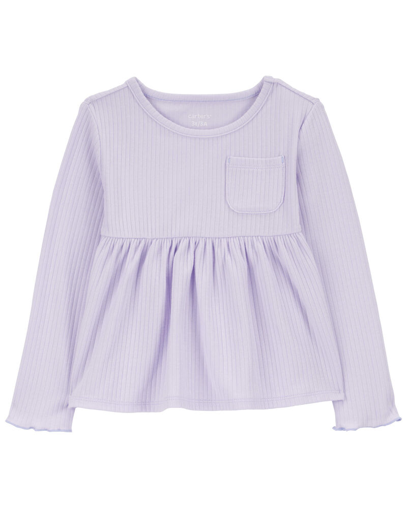 Toddler Ribbed Long-Sleeve Peplum Top, image 1 of 3 slides