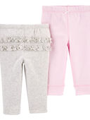 Grey/Pink - Baby 2-Pack Ruffle-Detail Cotton Pants