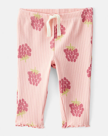 Baby Girl Raspberry Print Cotton Pull-On Pants - Pink, 
