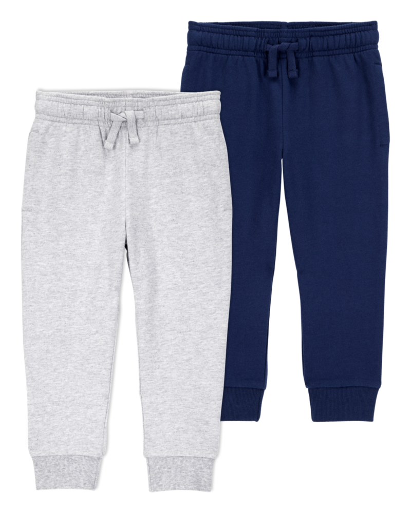 Baby 2-Pack Pull-On Drawstring Joggers - Grey/Navy, image 1 of 7 slides