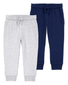 Baby 2-Pack Pull-On Drawstring Joggers - Grey/Navy, image 1 of 7 slides