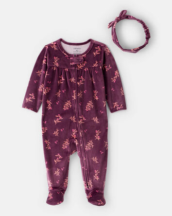 Baby Girl 2-Piece Floral DreamPlush Long-Sleeve Snug Fit Sleep & Play Pajamas - Maroon, 