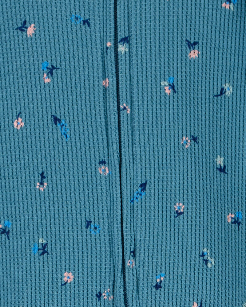 Baby Floral 2-Way Zip Waffle Knit Textured Sleep & Play Pajamas, image 2 of 4 slides
