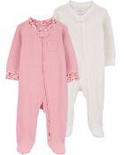 Baby 2-Pack  2-Way Zip Thermal Textured Sleep & Play Pajamas, image 1 of 5 slides
