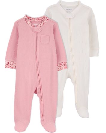 Baby 2-Pack  2-Way Zip Thermal Textured Sleep & Play Pajamas, 