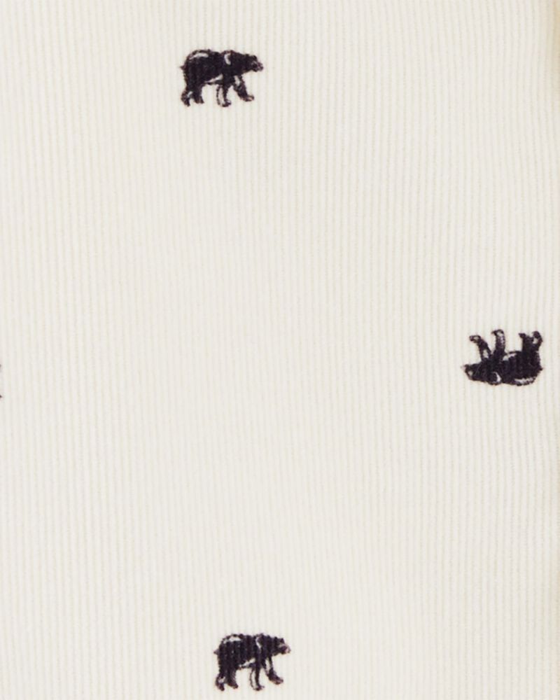 Bear Print Corduroy Button-Front Bodysuit, image 3 of 4 slides