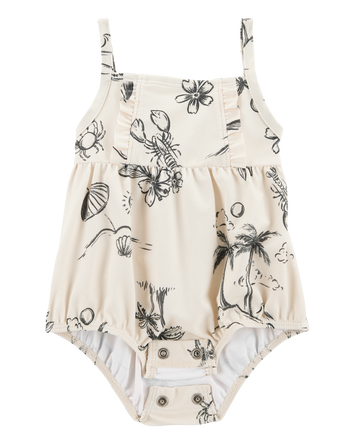 Baby Girl 1-Piece Beach Print Swimsuit, 