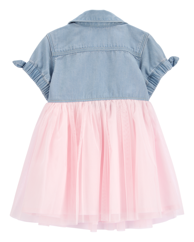 Baby Denim Shirt Dress With Tulle Skirt, image 2 of 4 slides
