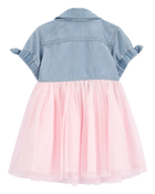 Baby Denim Shirt Dress With Tulle Skirt, image 2 of 4 slides