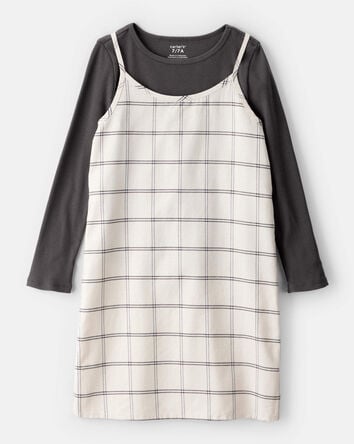 Girls 2-Piece Plaid Long-Sleeve Dress Set - Black/White, 