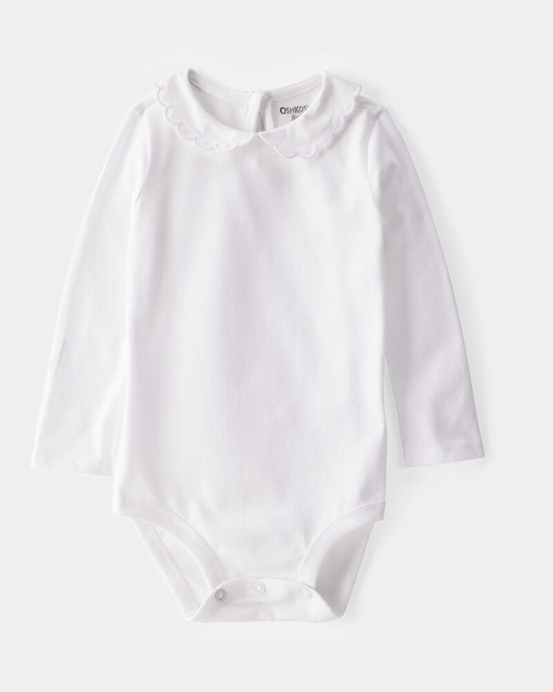 Baby Scalloped Collar Long-Sleeve Bodysuit - White, image 1 of 3 slides