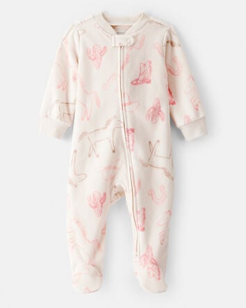 Baby Girl Cowgirl Print Loose Fit Long-Sleeve Sleep & Play - Cream, 